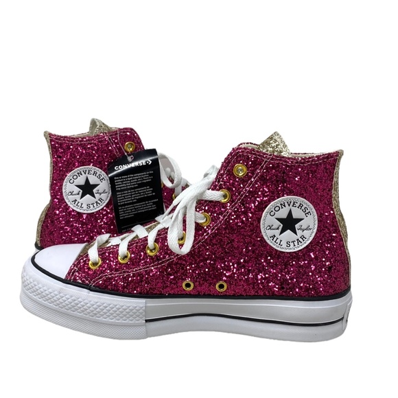 Converse Ctas Lift Shoe Platform For Women Glitter Red Beige Custom 570626C-WPGW - Picture 5 of 10